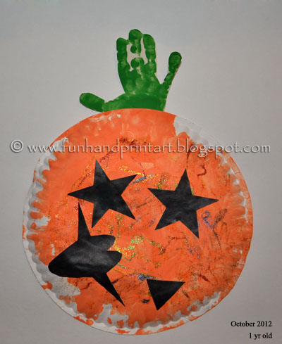 Arts & Crafts: Paper Plate Pumpkin Handprint Craft & Poem for kids